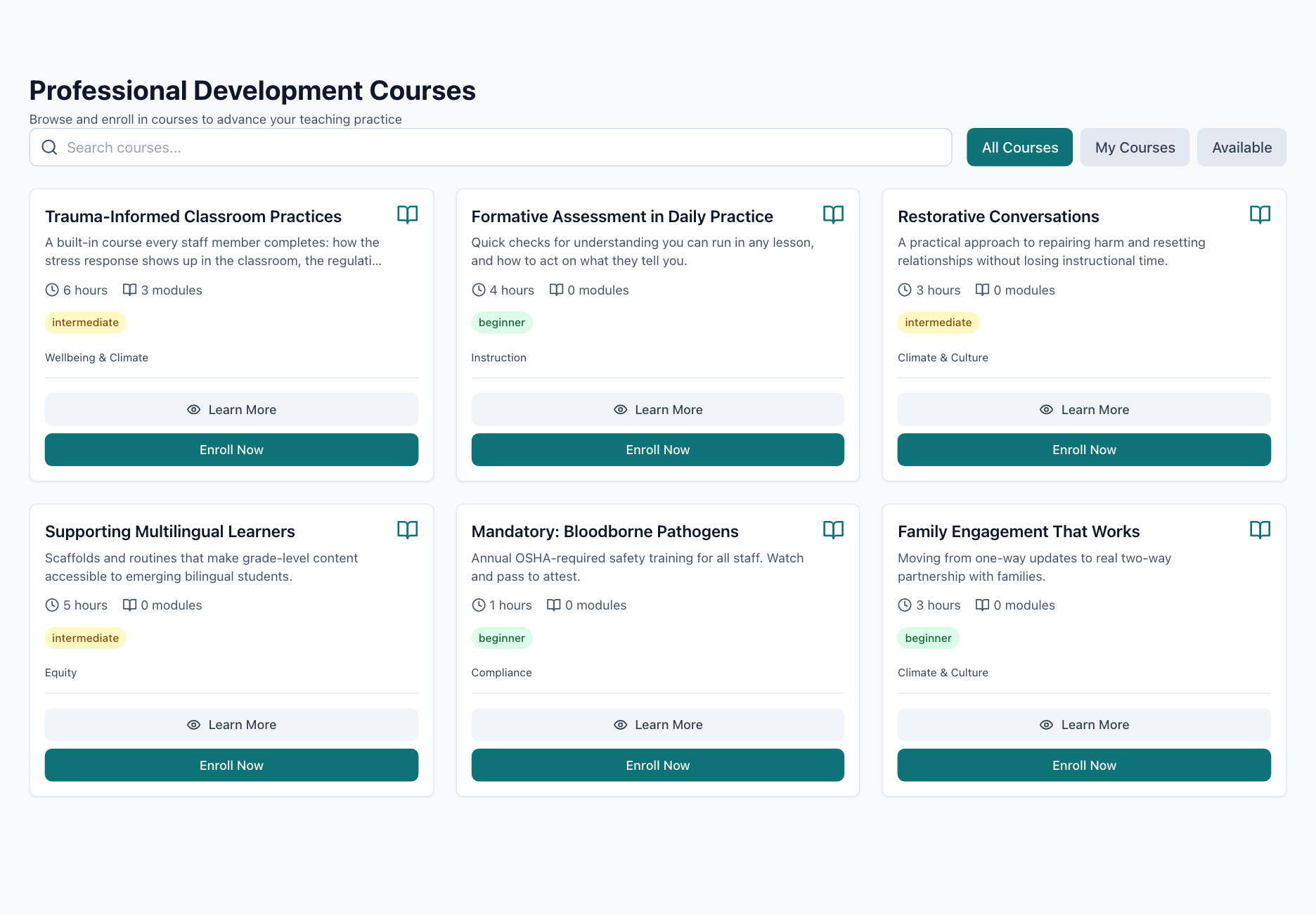 EX in Education learning platform with courses and completion tracking