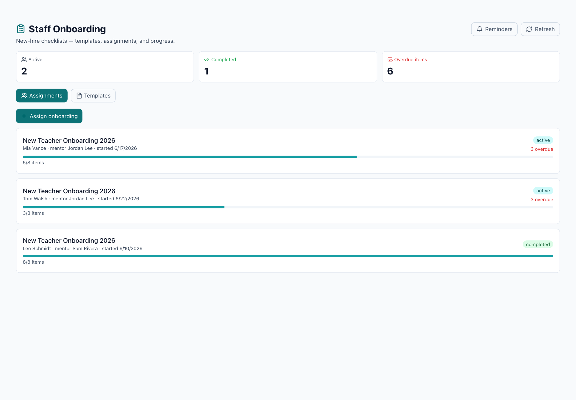 EX in Education new-hire onboarding checklist with tasks and signatures